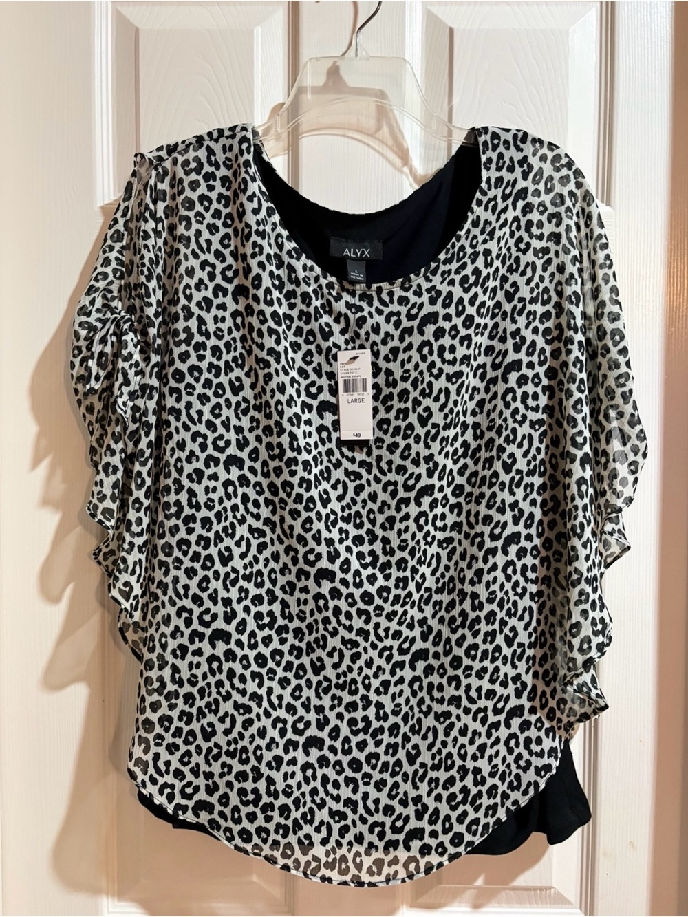 ALYX Black and White Leopard Ruffle Sleeve Blouse